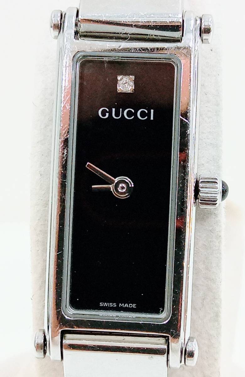 GUCCI 1500L 腕時計 シルバー SS スクエア 黒文字盤 ステンレス レディース