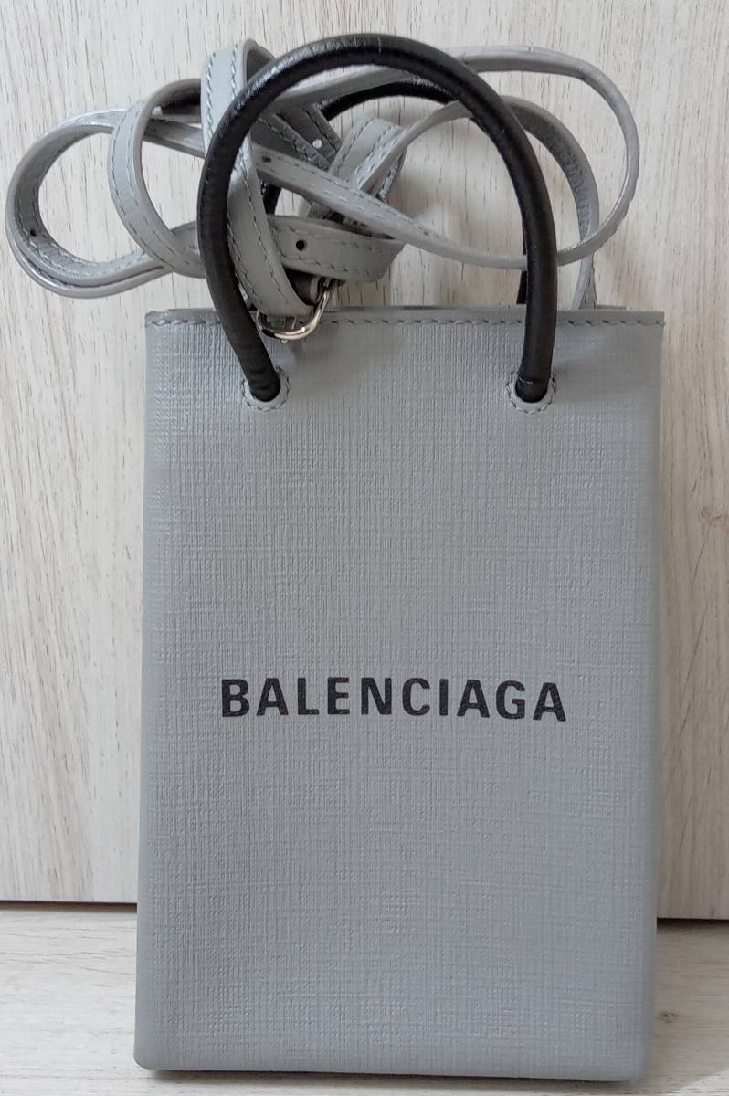 【美品】 BALENCIAGA バレンシアガ 593826 ショルダーバッグ フォンフォルダー グレー×ブラック レディースバッグ 取説付 店舗受取可