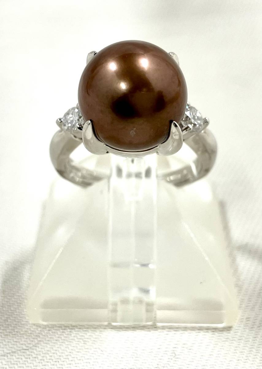 通販生活 ファッション ダイヤモンド0.24ct 11号 Pt900 茶石 9.2g リング プラチナ台