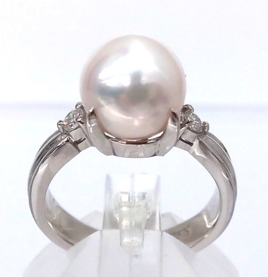 【新品仕上げ済/ソーティング付】 Pt900 真珠 ダイヤモンド 0.10ct リング 約10号 7.6g