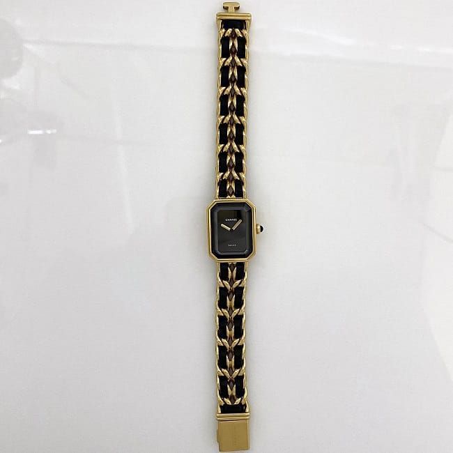  Chanel wristwatch Premiere Gold black H0001 beautiful goods lady's clock L size SS leather used 