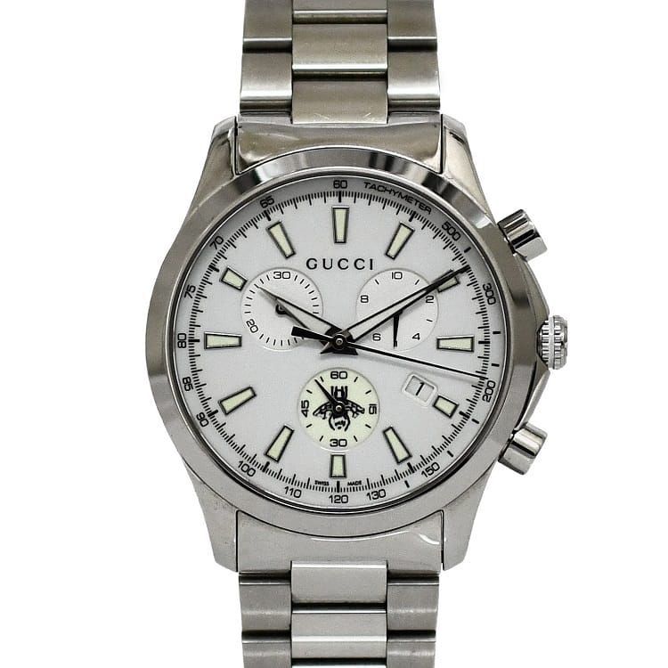 【 新品 】 シルバー ホワイト 腕時計 グッチ YA126472 クロノ 男性 メンズ GUCCI クオーツ 中古 SS 時計 美品 男性用