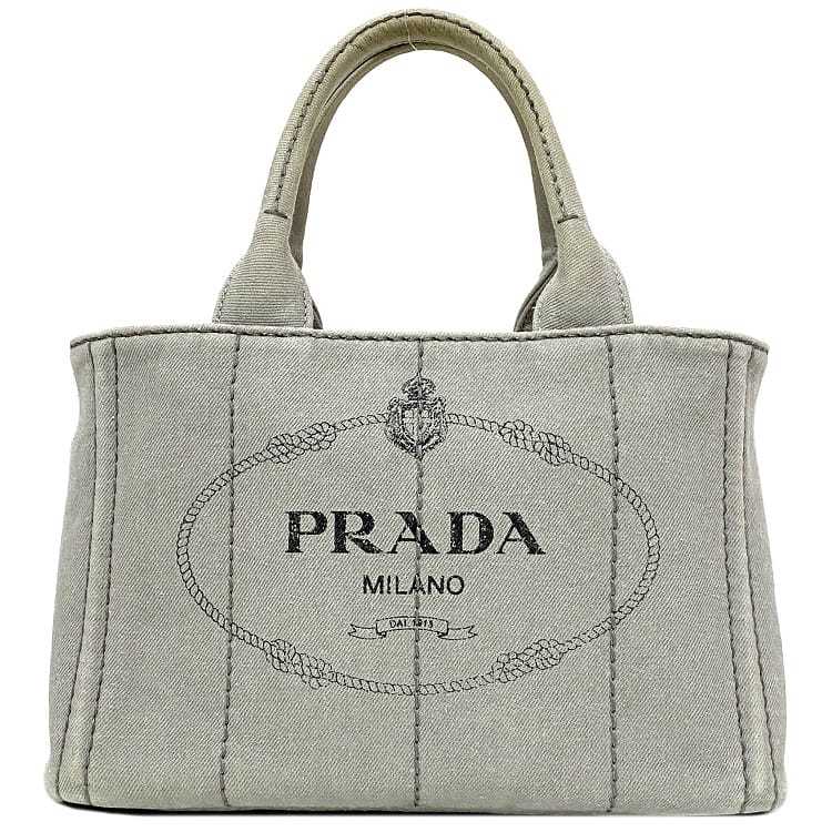 プラダ トートバッグ カナパトート グレー 1BG439 トート キャンバス 中古 PRADA ハンドバッグ ステッチ