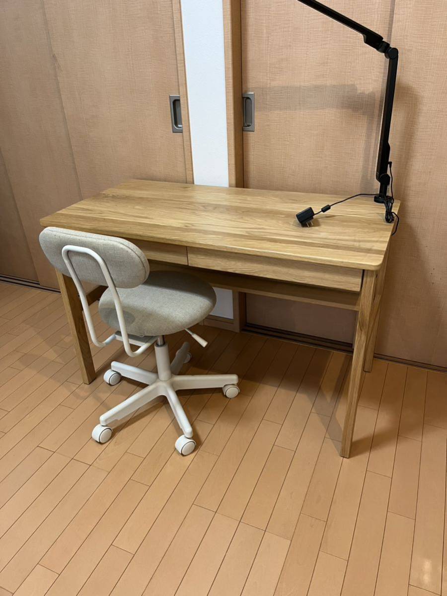 3点セット無印良品 オーク無垢材デスク引出・足元棚付+昇降式 3点セット無印良品 オーク無垢材デスク引出・足元棚付+昇降式