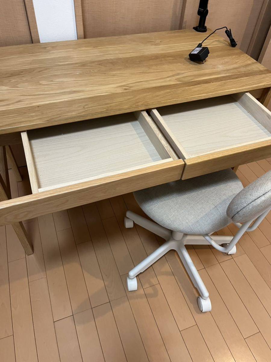 3点セット無印良品 オーク無垢材デスク引出・足元棚付+昇降式 3点セット無印良品 オーク無垢材デスク引出・足元棚付+昇降式