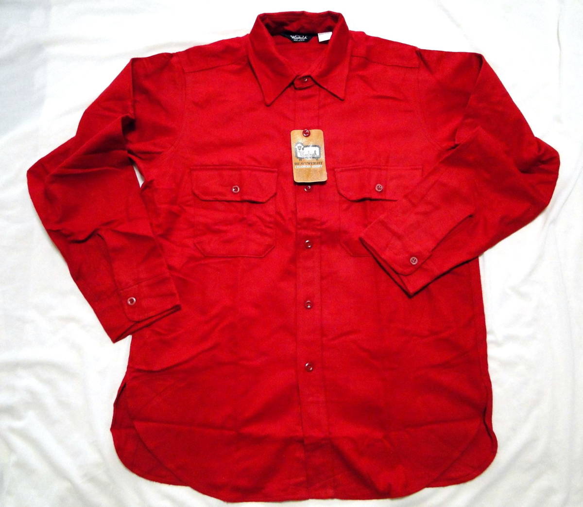 80's ウールリッチ WoolRich シャモアクロス CNT100% RED-SIZE-XL デッドストック・送料込
