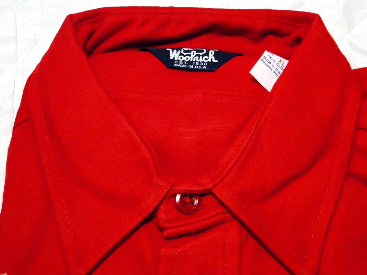 80's ウールリッチ WoolRich シャモアクロス CNT100% RED-SIZE-XL デッドストック・送料込