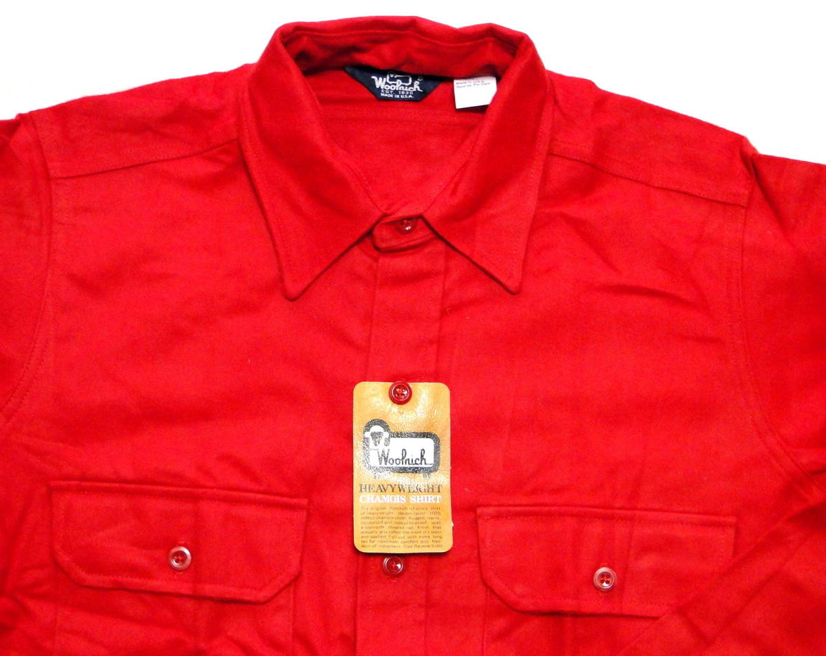 80's ウールリッチ WoolRich シャモアクロス CNT100% RED-SIZE-XL デッドストック・送料込