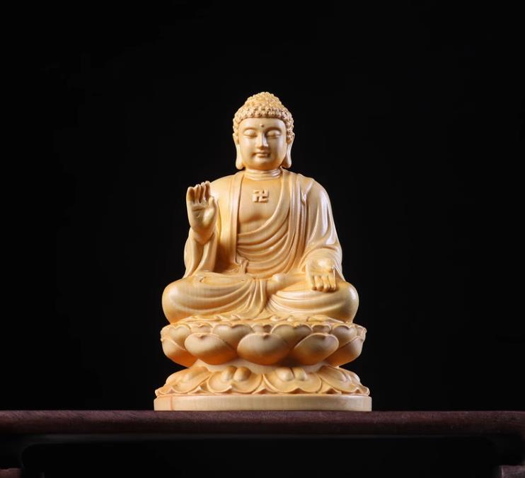 木彫仏像 阿弥陀仏座像 仏教工芸 高さ約10cm_画像1