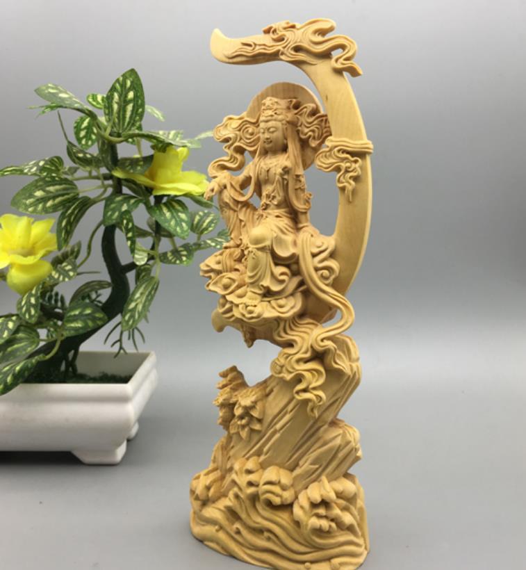 極上の木彫 仏教美術 精密彫刻 仏像 手彫り 極上品 水月観音_画像3