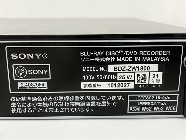 SONY ソニー BDZ-ZW1800 ブルーレイディスクプレーヤー 2021年製 中古 Y8376692_画像3