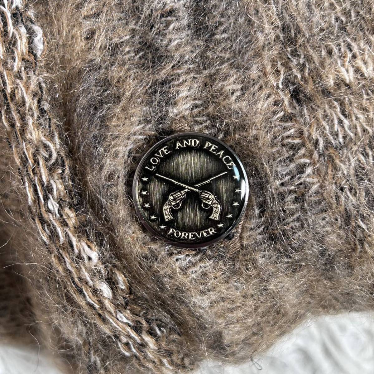  новый товар 5 десять тысяч [ не использовался с биркой ]roar Roar вязаный кардиган длинный длина шерсть ворсистый linen.3(L) размер оттенок коричневого Logo кнопка 