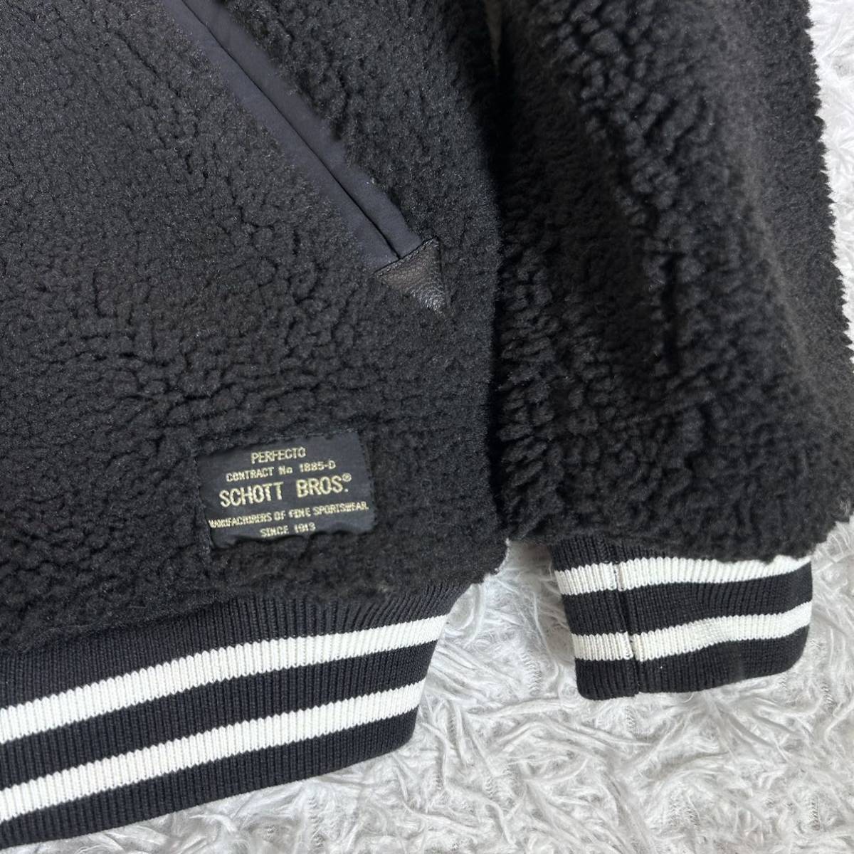 新品2.5万【未使用】Schott N.Y.C ショット ボアフリースジャケット スタジャン ブラック Mサイズ 刺繍ロゴ メンズ 秋冬 ブルゾン