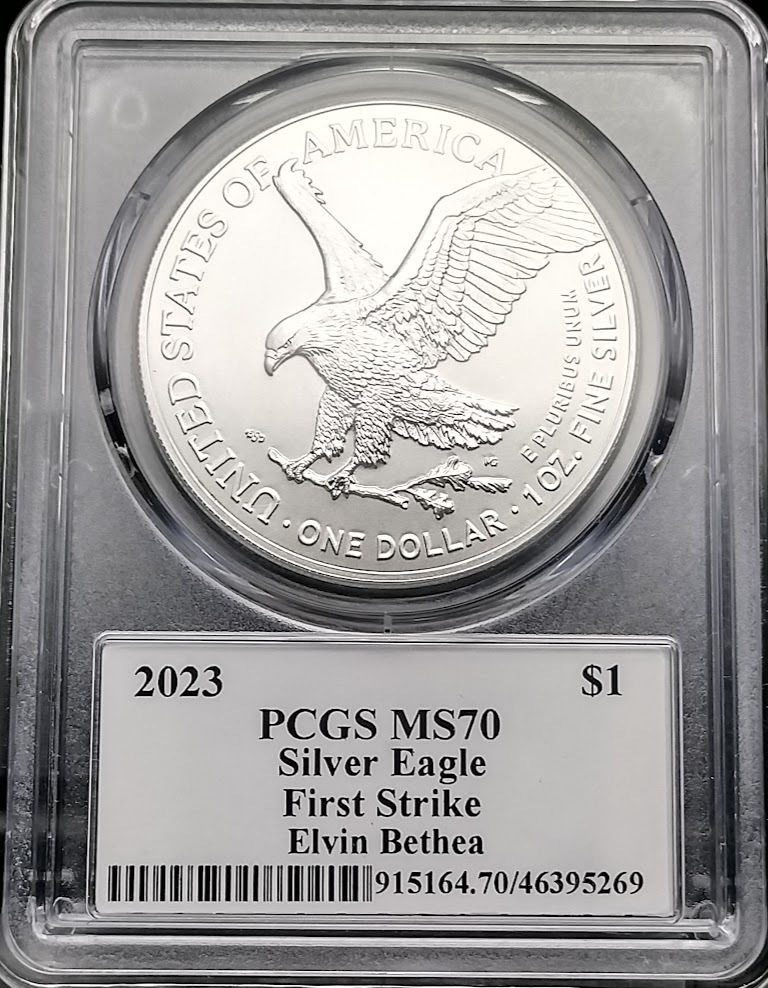 《最高鑑定》 2023 シルバーイーグル PCGS MS70 First Strike 銀貨 ＄1 エルヴィン・ベシア直筆サイン入り Silver Eagle モダンコイン1ドル_画像4