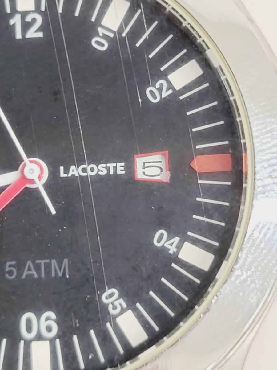 【BF-5820】LACOSTE ラコステ 腕時計 ADVANTAGE G10628 ステンレススチール ウォッチ デイト シリコンバンド 5ATM Quartz 不動 動作未確認_画像4