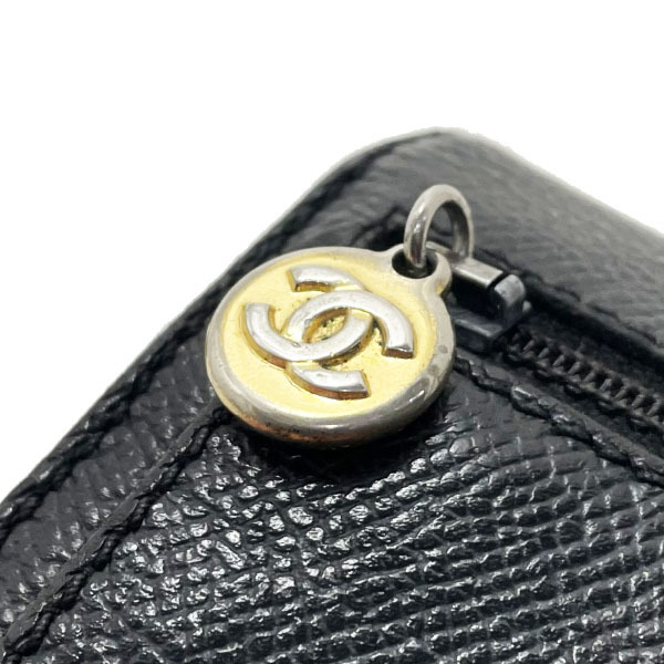 シャネル 財布 ココマーク 二つ折り財布 型押し レザー 革 ブラック 黒 CHANEL CC ロゴ コンパクト財布 ミニ財布 ヴィンテージ (12847)_画像4