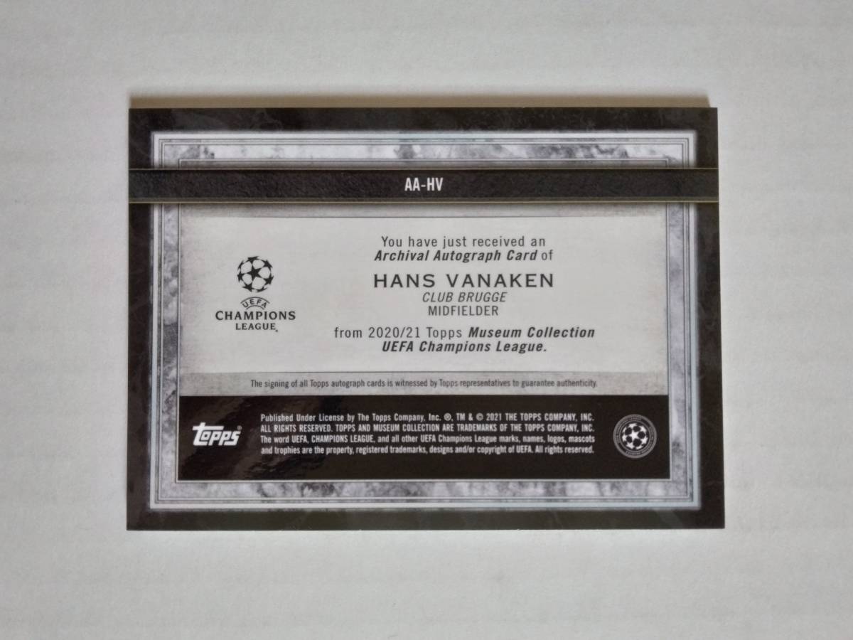 HANS VANAKEN（クラブ ブルッヘ、ベルギー代表）20-21 Topps Museum Collection UEFA Champions League 直筆サインカード 049/250の画像2