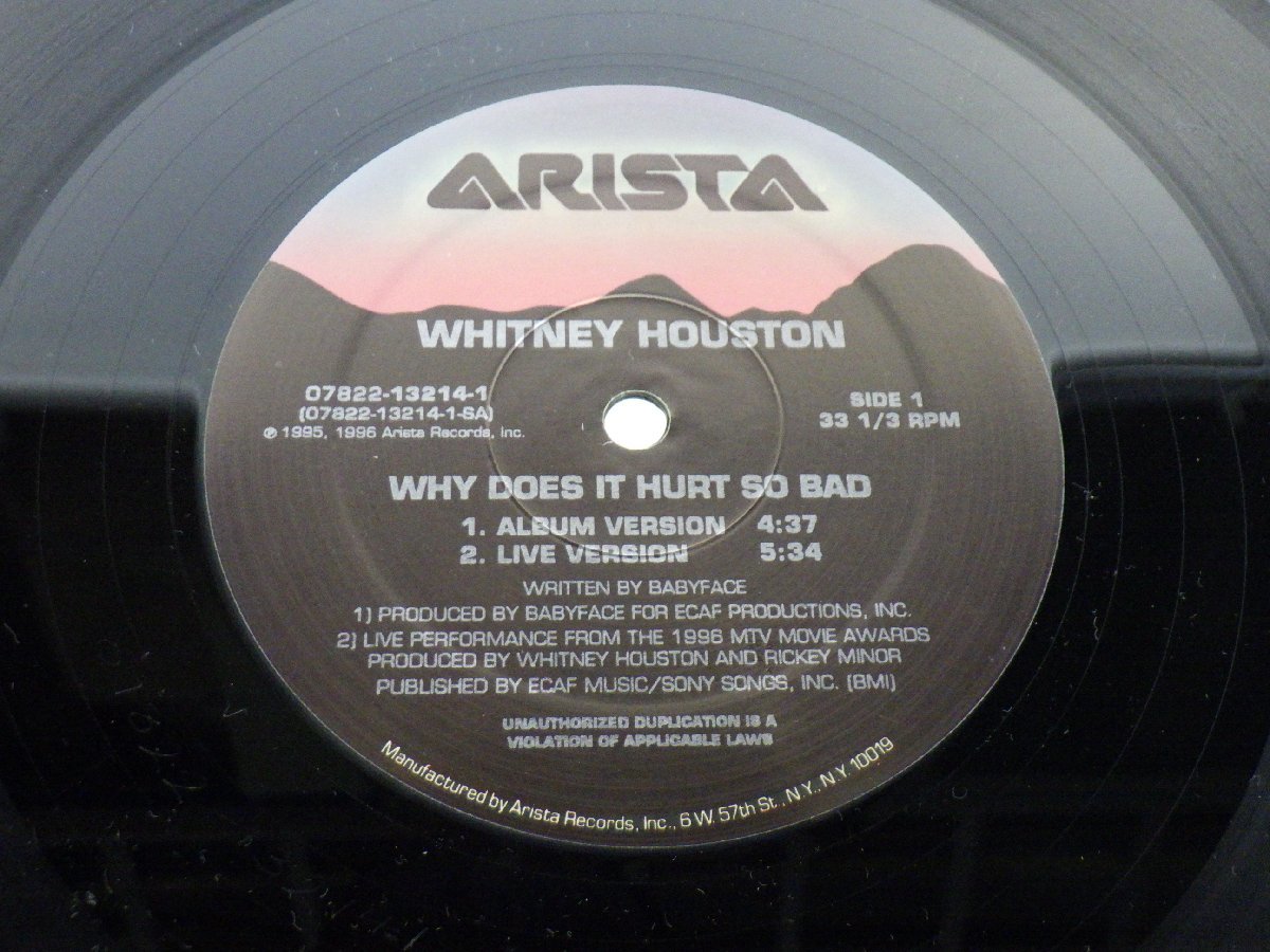 Whitney Houston「Why Does It Hurt So Bad」LP（12インチ）/Arista(07822-13214-1)/ファンクソウル_画像2