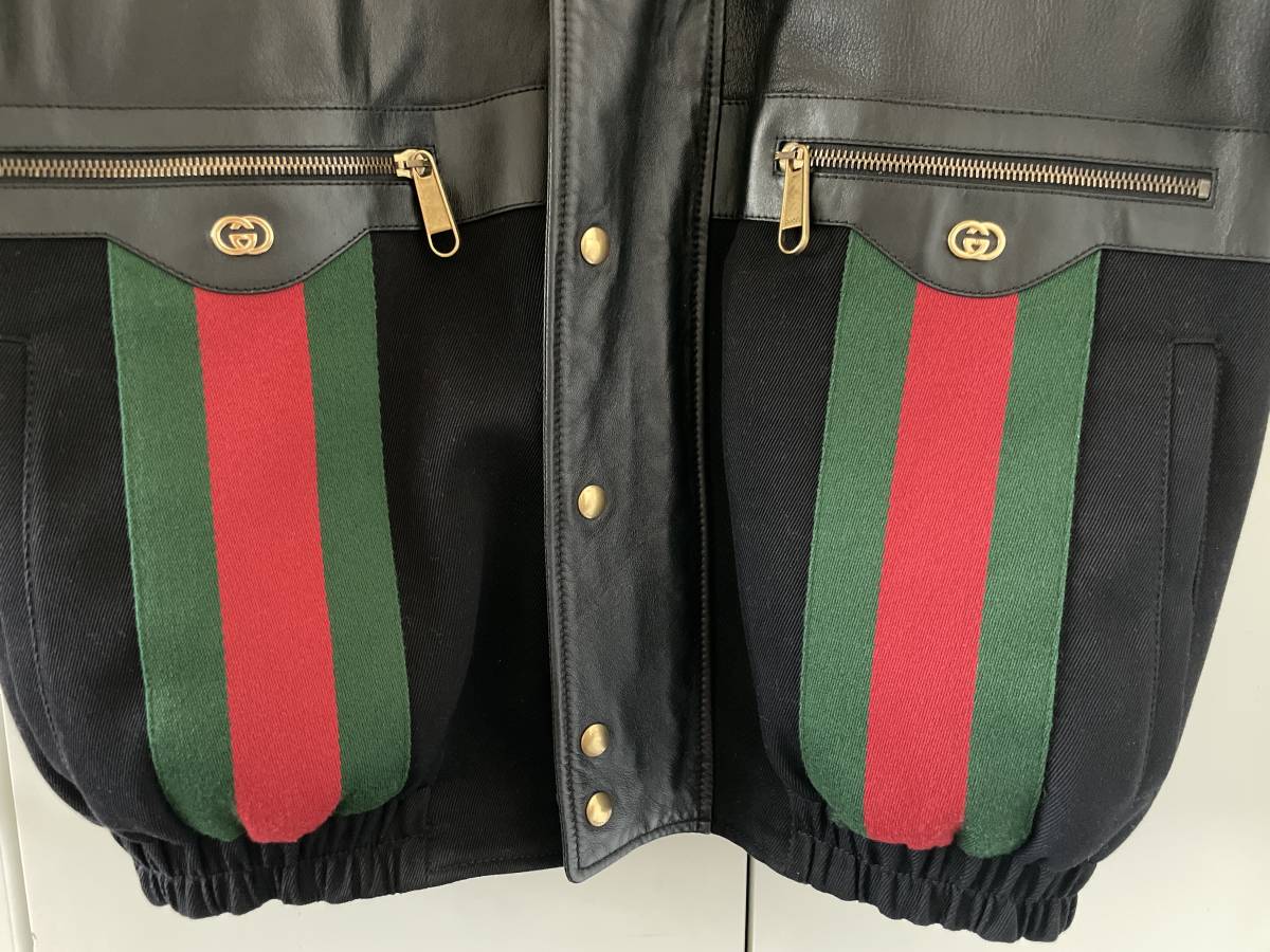 GUCCI レザーブルゾン　ブラック　シェリーラインsize48 _画像6