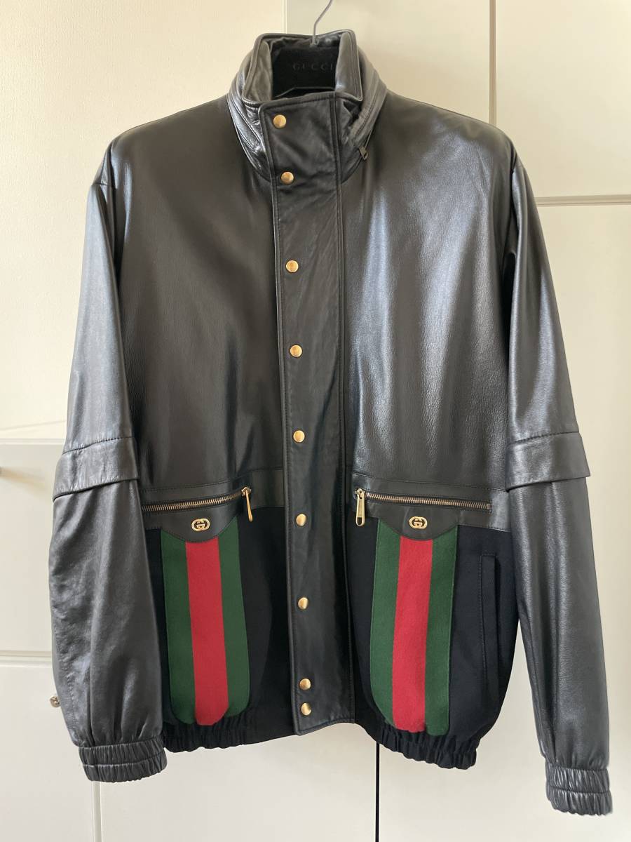 GUCCI レザーブルゾン　ブラック　シェリーラインsize48 _画像2