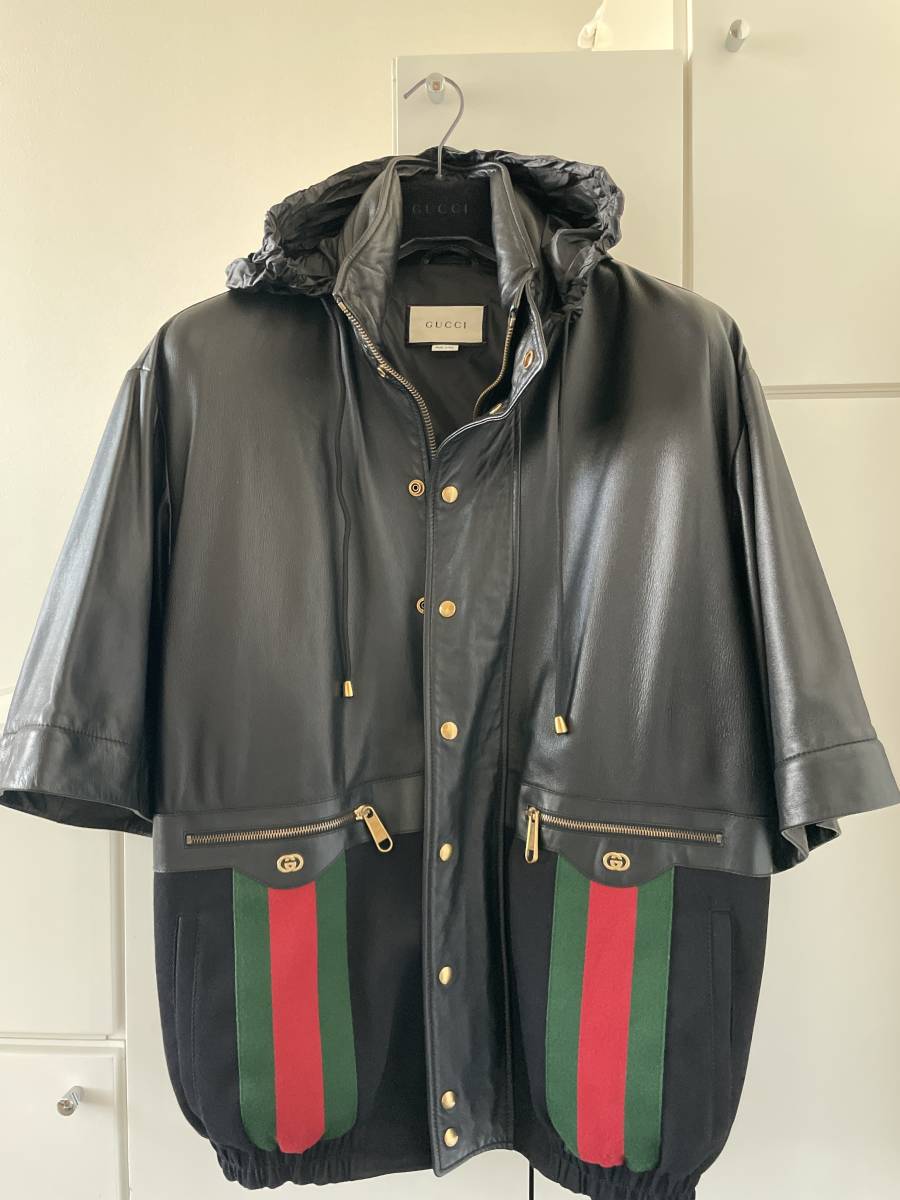 GUCCI レザーブルゾン　ブラック　シェリーラインsize48 _画像4