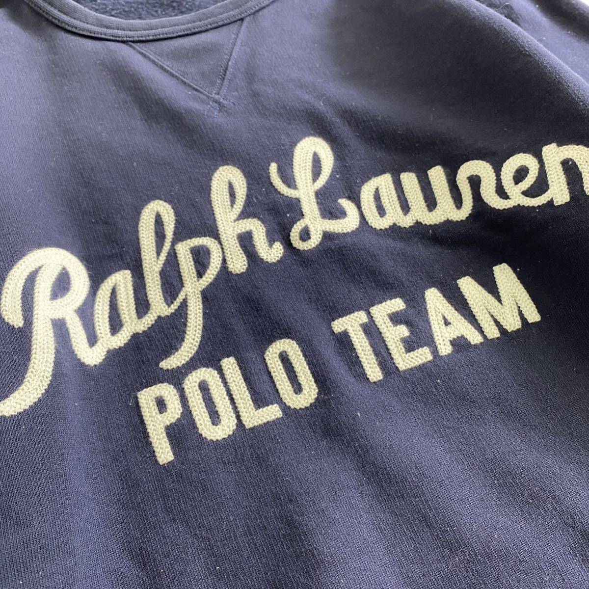 El9 POLO by Ralph LAUREN ポロ ラルフローレン チェーンステッチ フロントデカロゴ スウェット トレーナー 裏起毛 XS 実寸S相当 メンズ_画像4