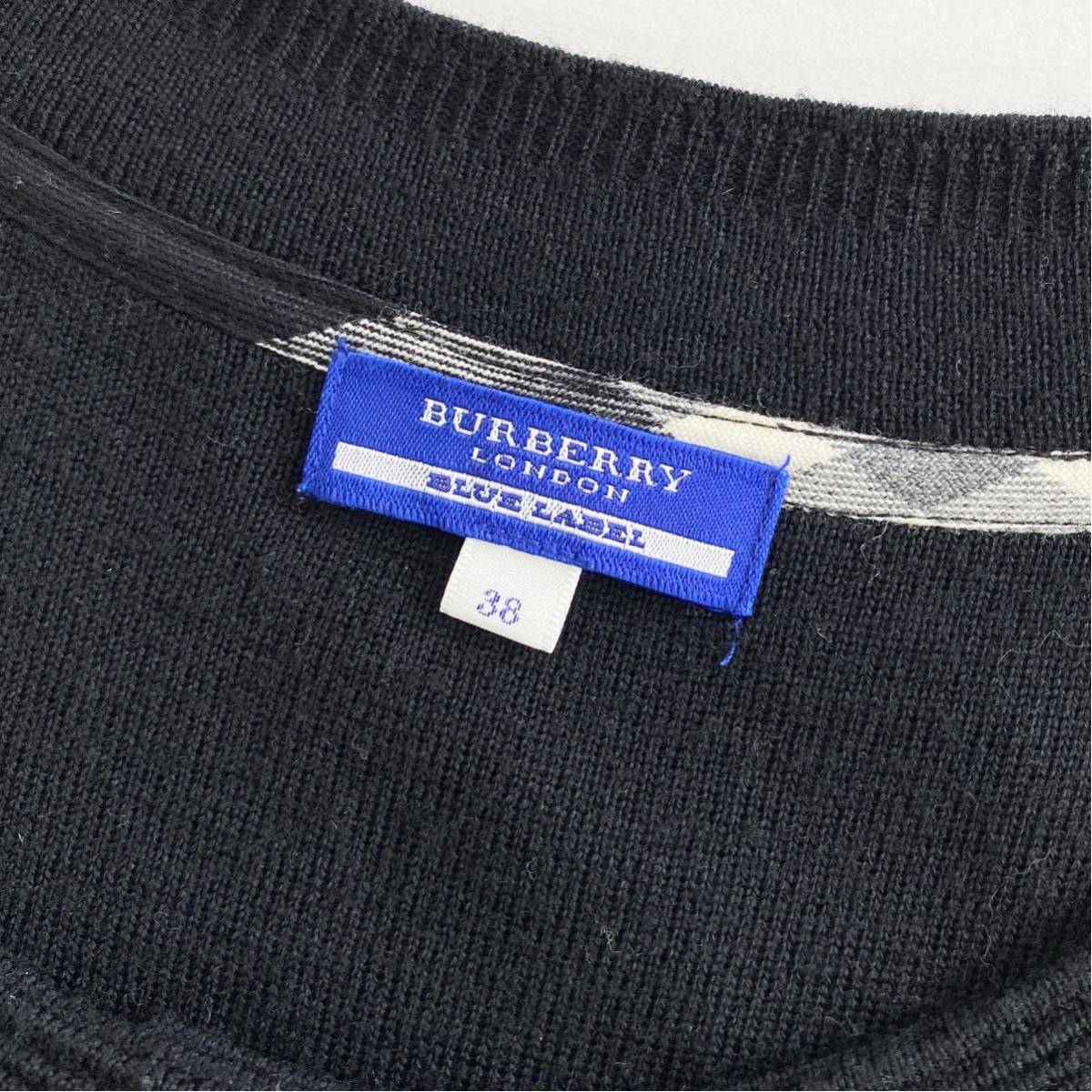 TL20 BURBERRY BLUE LABEL バーバリーブルーレーベル ニットワンピース サイズ38 ブラック レディース 半袖ワンピース ウール ドレス dress_画像8