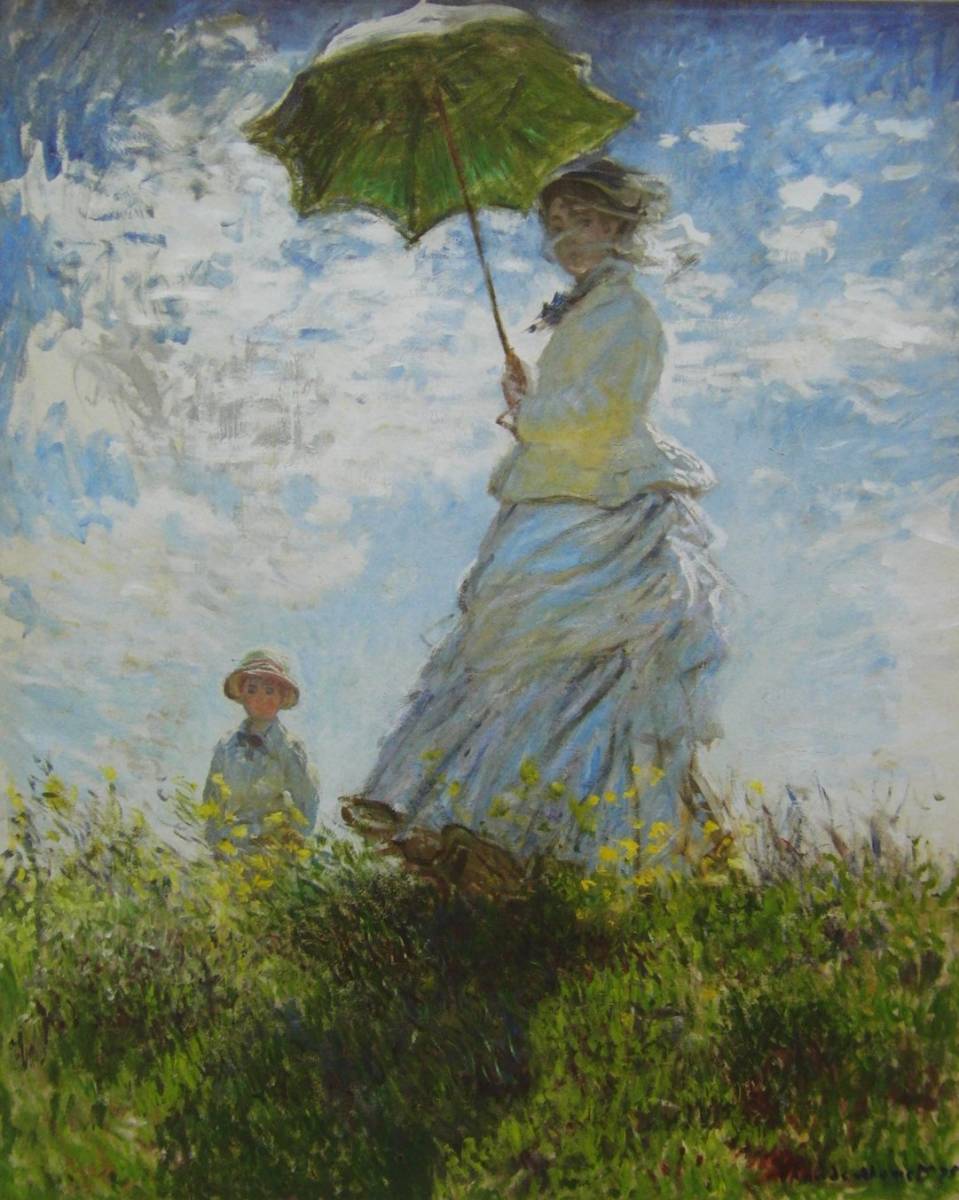 クロード・モネ「Woman with a Parasol-Madame Monet and her son」厳選、希少大判画集・額装画、人気作品、新品高級額 額装付、状態良好