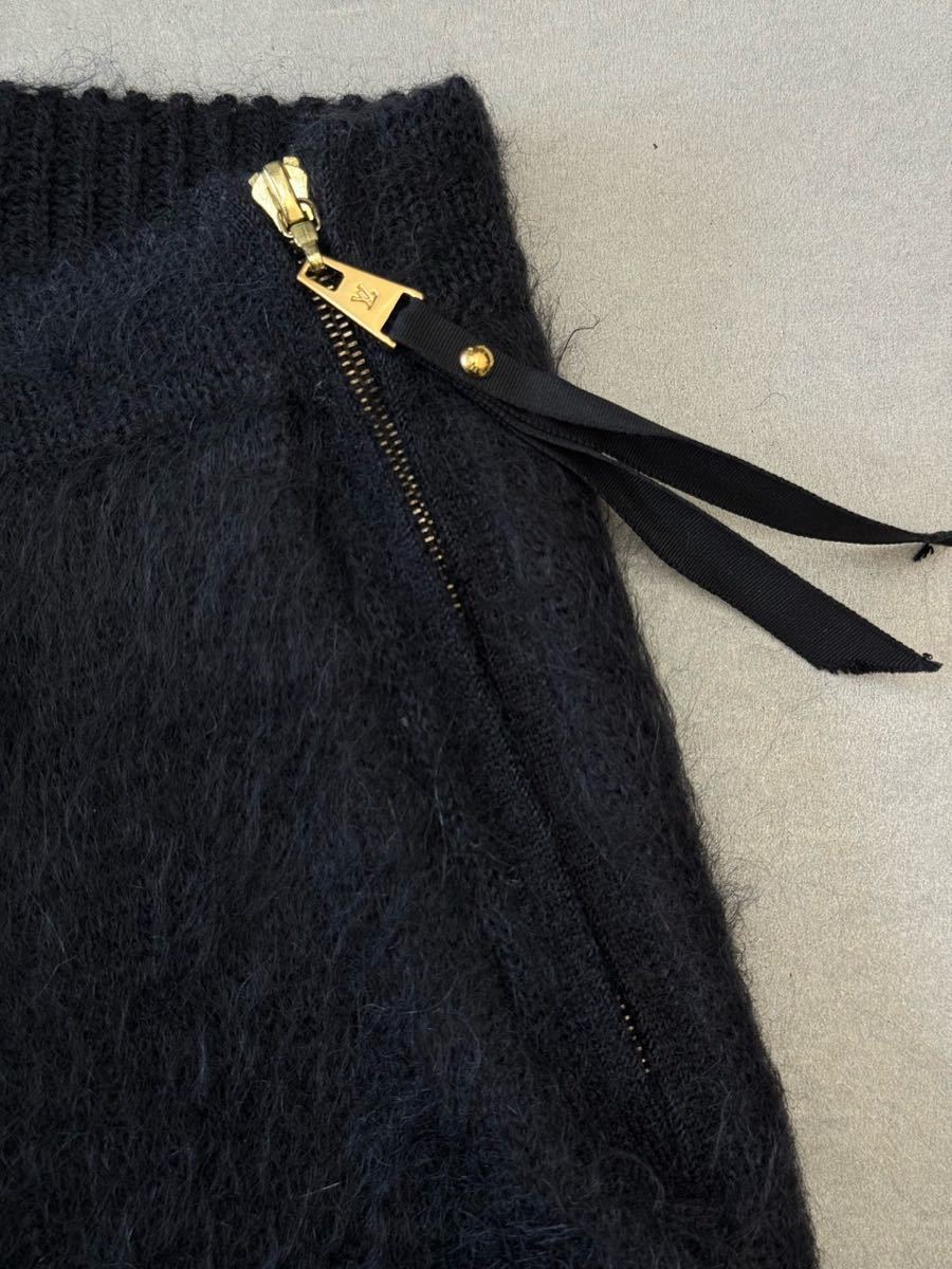 ルイヴィトン モヘア ニット スカート XS ブラック Louis Vuitton セーター ウール シルク 羊毛 絹 黒 ショート 台形スカート_画像4