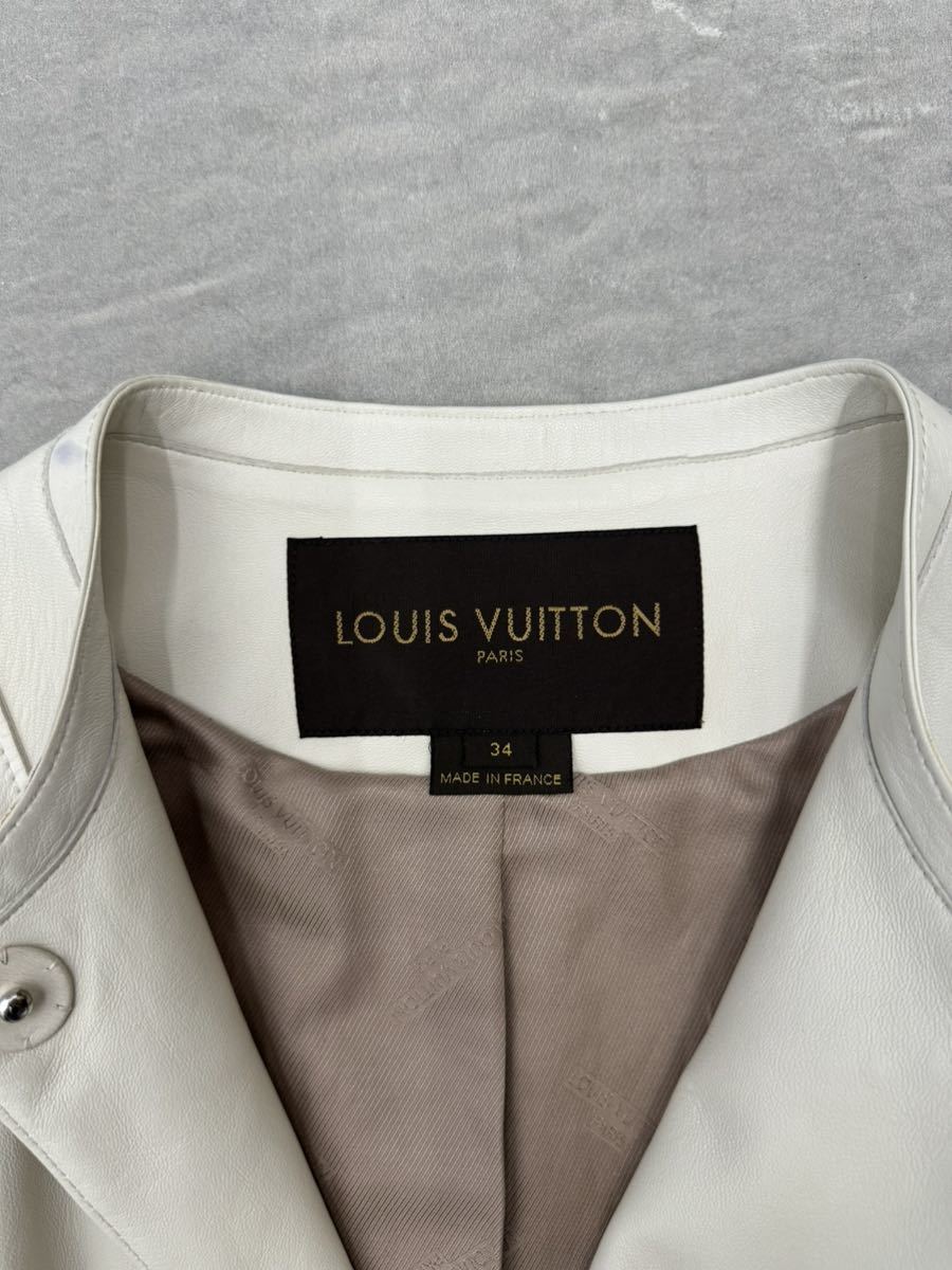 ルイヴィトン レザー ブルゾン 34 ホワイト Louis Vuitton 革 ジャケット 白 ライダース