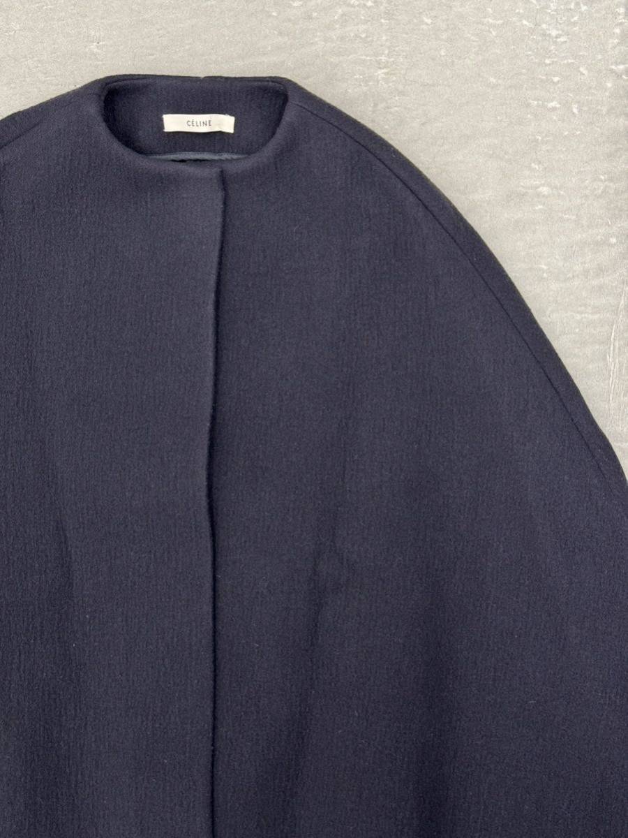 セリーヌ ウール ポンチョ コート 34 ネイビー CELINE 羊毛 ジャケット 紺