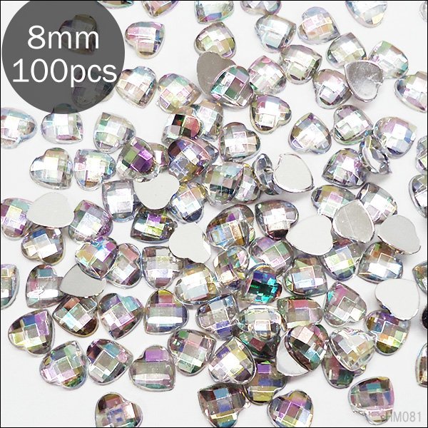  limitation 4 acrylic fiber Stone (81) Heart Aurora silver 8mm 100 piece hand made biju- deco parts handicrafts supplies 