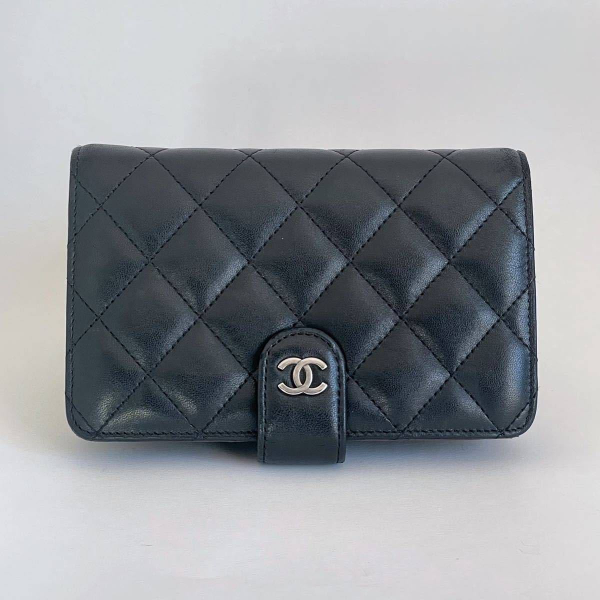 CHANEL シャネル マトラッセ ラムスキン コンパクト財布 黒 折財布_画像2