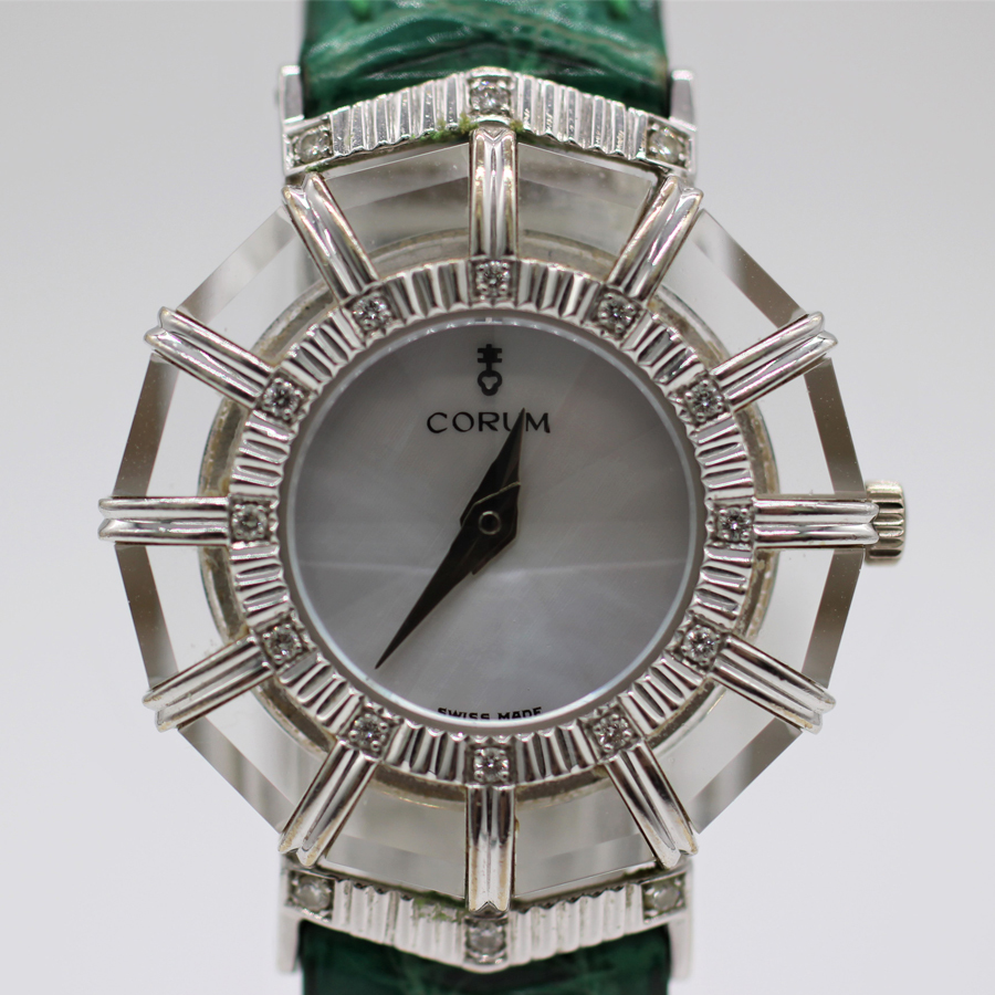 【コルム】 腕時計　ライムライト　24 787 69　WG×クリスタル×革ベルト　シェル　ダイヤベゼル　QZ　中古品_画像1