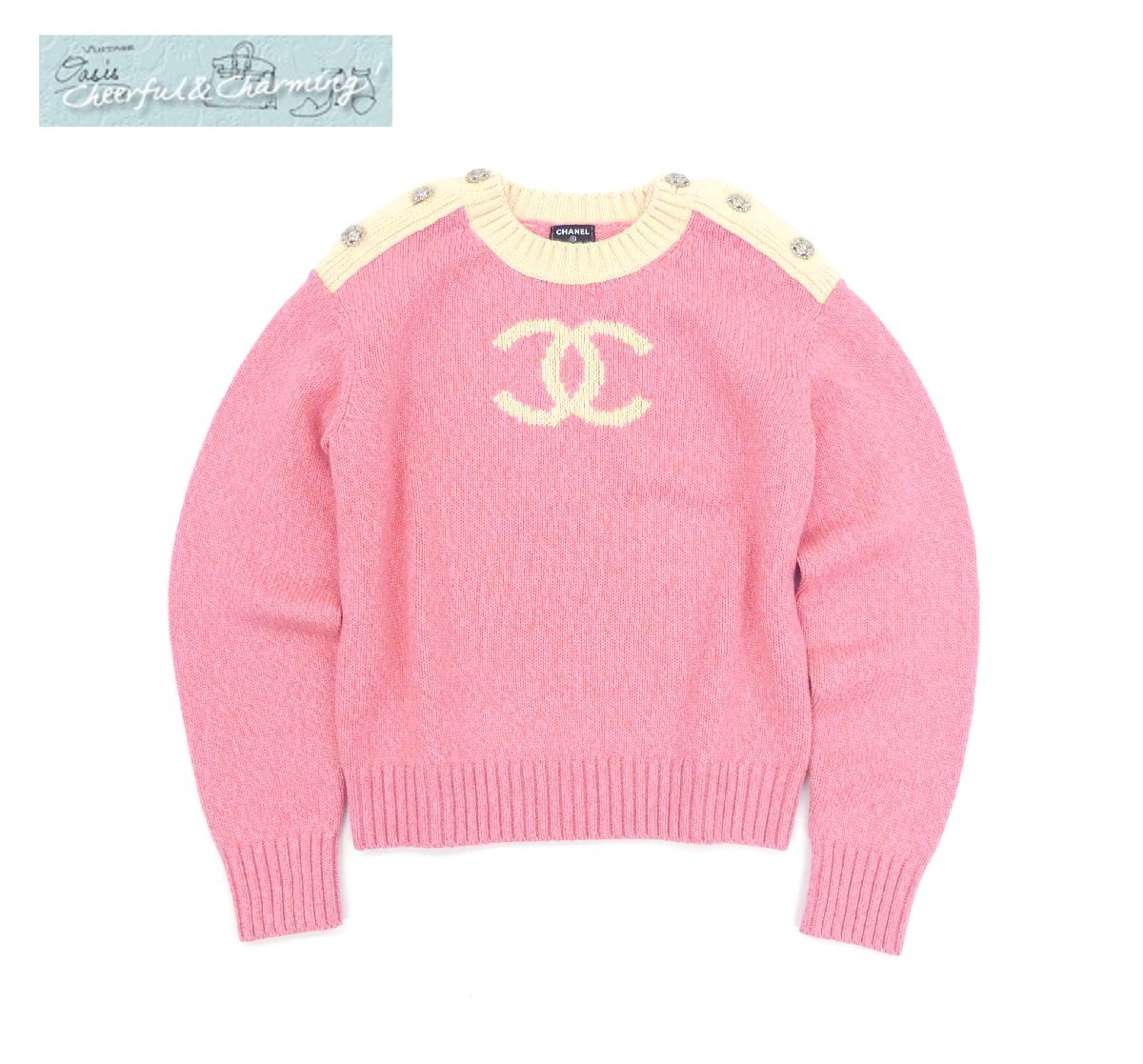 S rank CHANEL cashmere sweater pull over 38 pink / beige 22AW P73911 domestic buy 