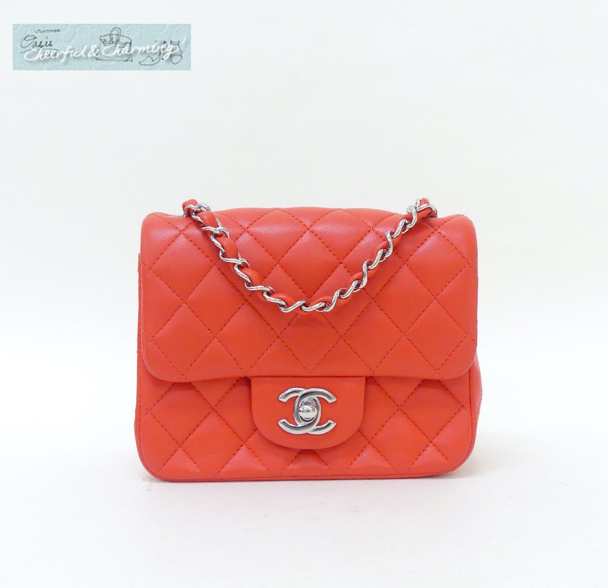 CHANEL ミニマトラッセチェーンショルダーバッグ トマトレッド シルバー金具 ココマーク ラムスキン A35200