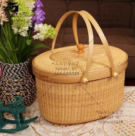かごバッグ　バッグ 職人手作り 和風 自然竹の編み上げ お買物かご 籐かご 小物入れ 漆器 工芸品 茶道具 丈夫 大容量 高