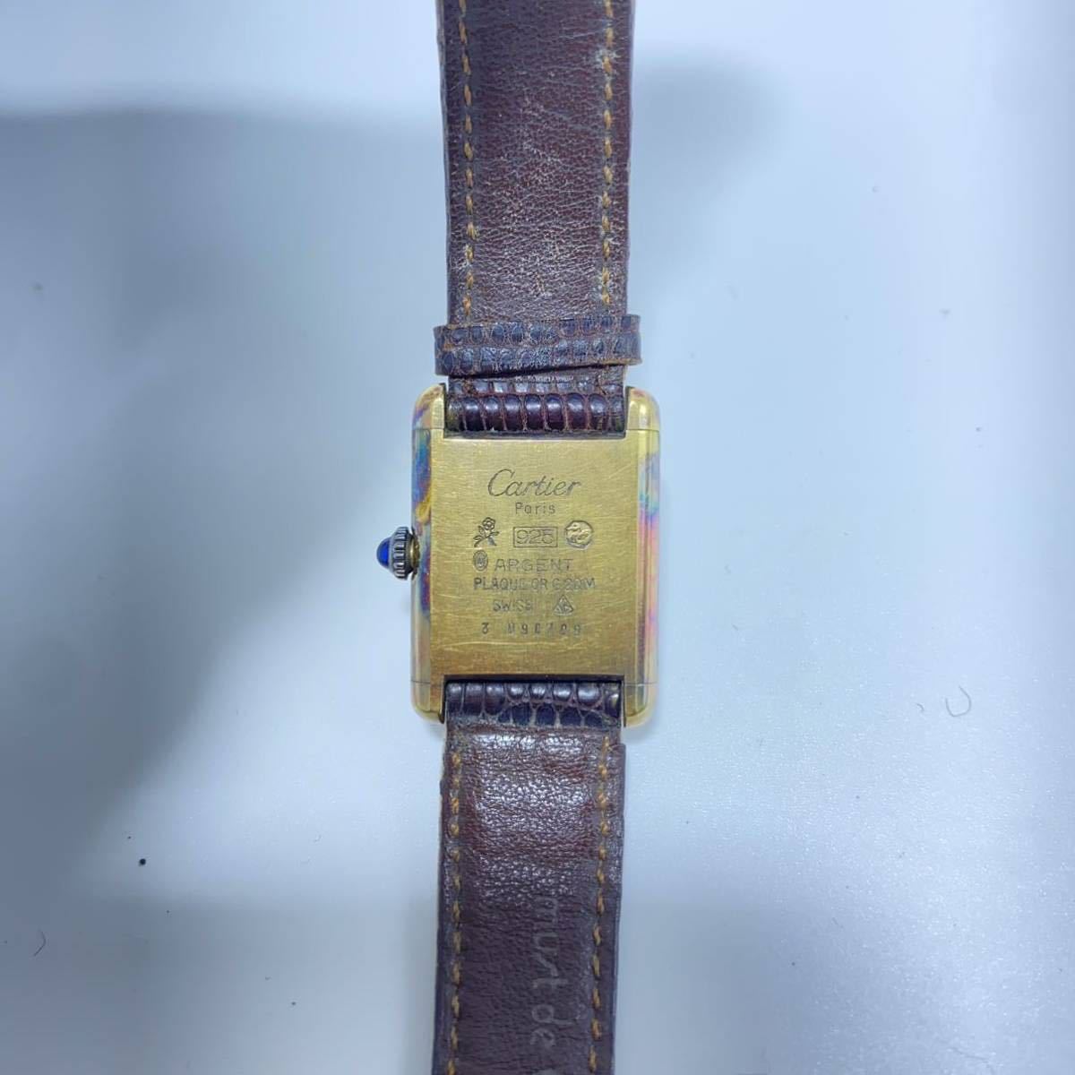 Cartier カルティエ マストタンク ヴェルメイユ 925 レザー ボルドー バーガンディ 手巻式 レディース 腕時計_画像6
