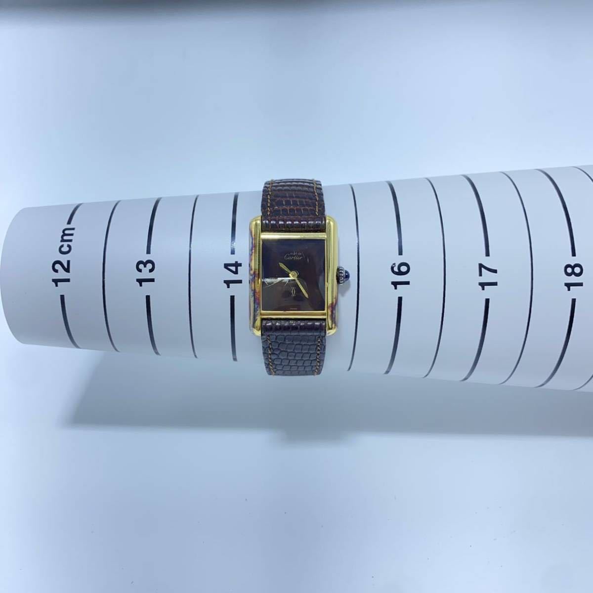 Cartier カルティエ マストタンク ヴェルメイユ 925 レザー ボルドー バーガンディ 手巻式 レディース 腕時計_画像8