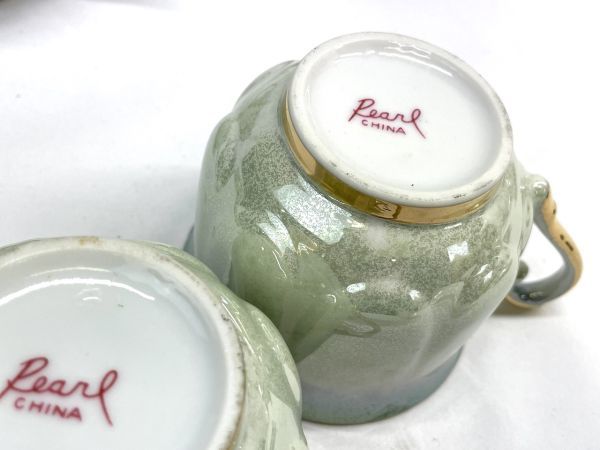 【B939】レトロ食器 Pearl CHINA パールチャイナ カップ＆ソーサー 5客 ポット 茶器セット ティーカップ コーヒーカップ 陶器製_画像10