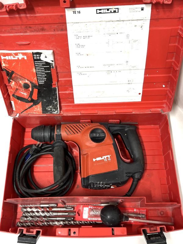 【C254】動作確認済み HILTI ヒルティ ハンマードリル TE16 100V 電動工具 ハツリ ビット7本セット ケース付き_画像1