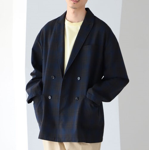 B:MING by BEAMS ビーミング バイ ビームス 21SS ホップサック ダブルブレステッドジャケット 92-16-0067-277 L NAVY チェック g14708_画像3