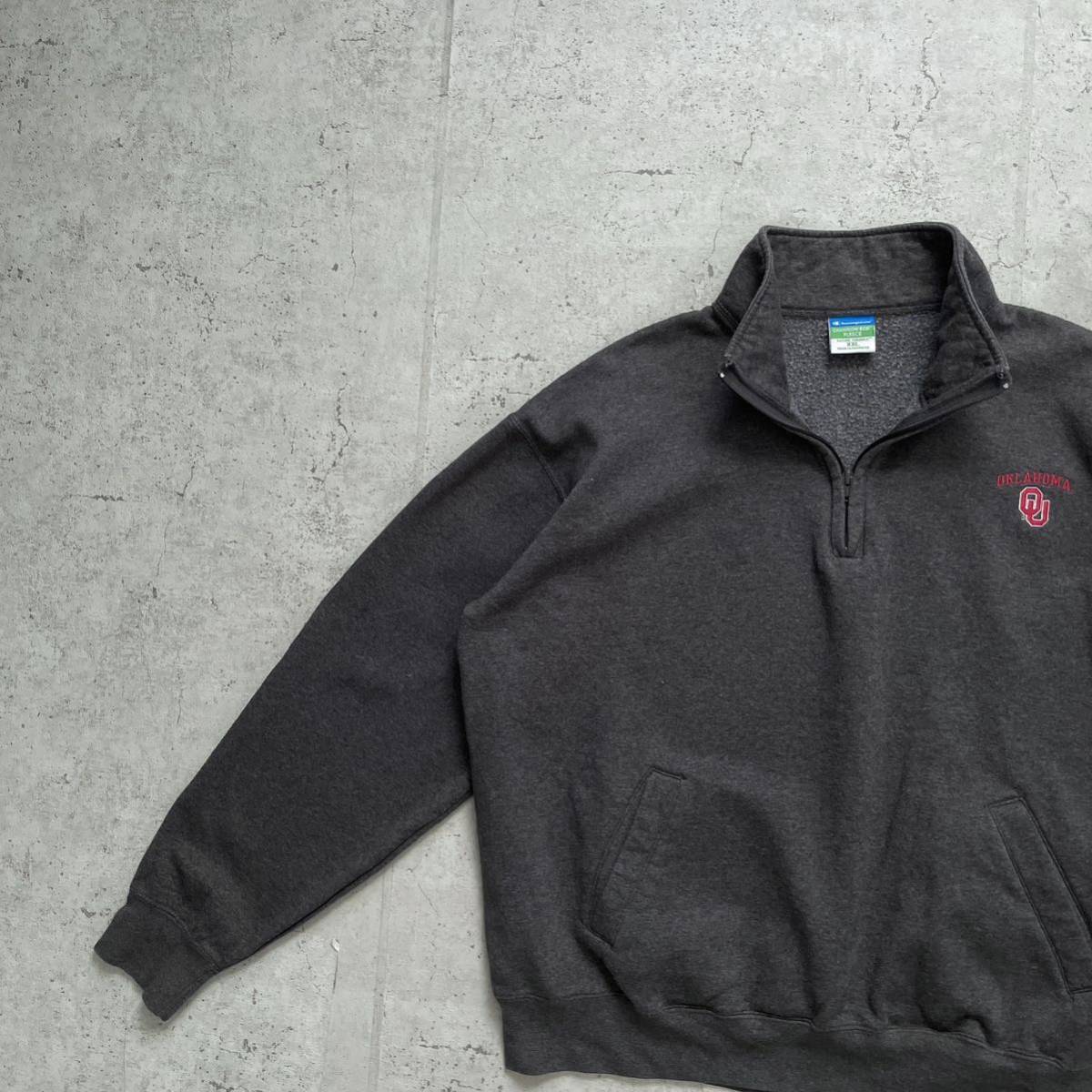 champion チャンピオン カレッジロゴ OKLAHOMA ハーフジップ スウェット トレーナー チャコールグレー XXL_画像1