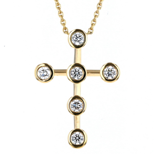 DeBeers De Beers K18YG yellow gold necklace diamond 6 stone bezel stop 10 character . Cross 41cm[ new goods finish settled ][zz][ used ]