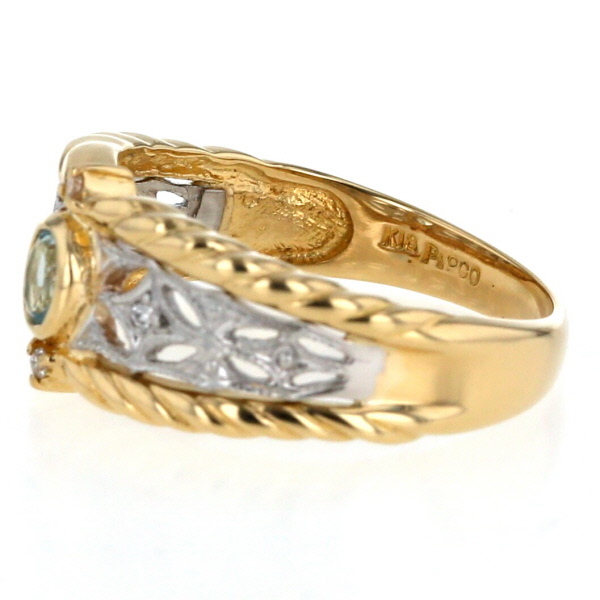 K18YG Pt900 Gold платина комбинированный кольцо аквамарин бриллиант 0.03ctre- slope кольцо 15 номер [ новый товар с отделкой ][zz][ б/у ]