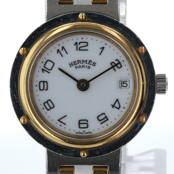 エルメス HERMES 1990年代 クリッパー 720351-4 クオーツ ホワイト 文字盤 2針式 レディース 腕時計【xx】【中古】4000019801200394