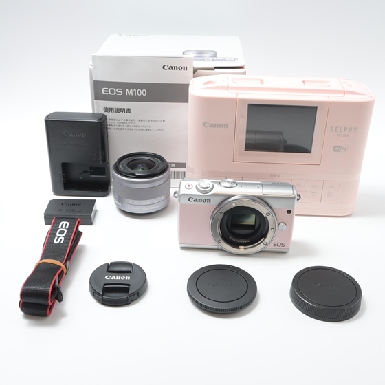 【新品級】Canon EOS M100 リミテッドピンクフォトキット EF-M15-45 IS STM/SELPHY CP1300付属