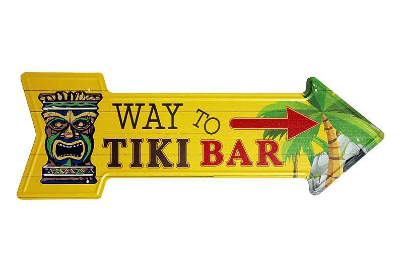 ティキ・バーはこちら！！ WAY TO TIKI BAR アローカット 矢印型 アメリカンブリキ看板 メタルプレート_画像1