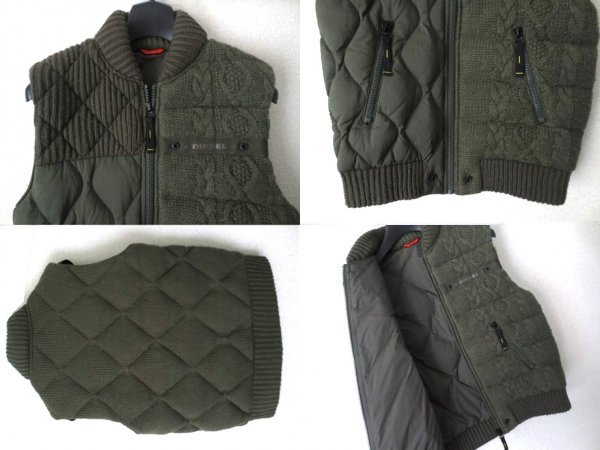 定価4.1万 DIESEL K-AIRBUM VESTE XS ケーブル ニット ダウンベスト カーキ_画像2