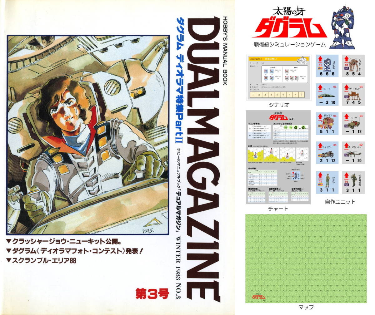 タカラ 『デュアルマガジン (DUAL MAGAZINE) 第３号』 付録ゲーム：ダグラム No.2 ※自作ユニット・マップ付き_画像1